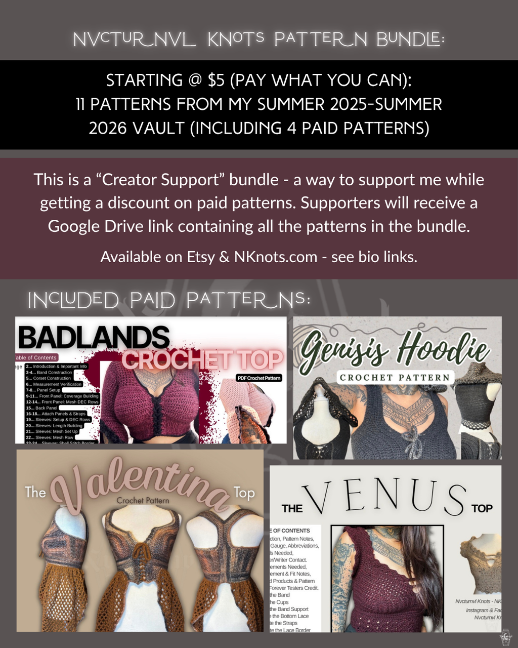 Creator Support Bundle - 11 Crochet Patterns for Wearable Tops