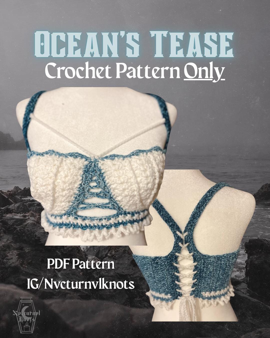 Mermaid Crochet Crop Top Bralette Pattern: No-sew, Shell Bra, Corset Back (PDF Pattern)