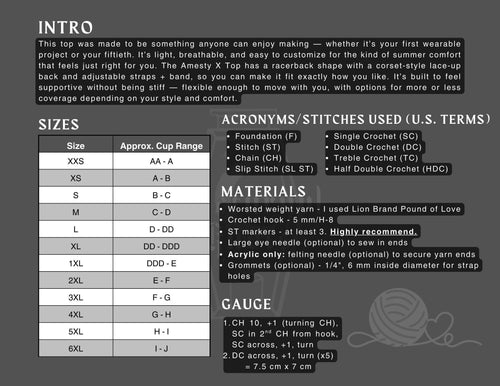 Amesty X Crochet Top Pattern: Corset Back, Adjustable Fit, No-Sew (PDF Download)