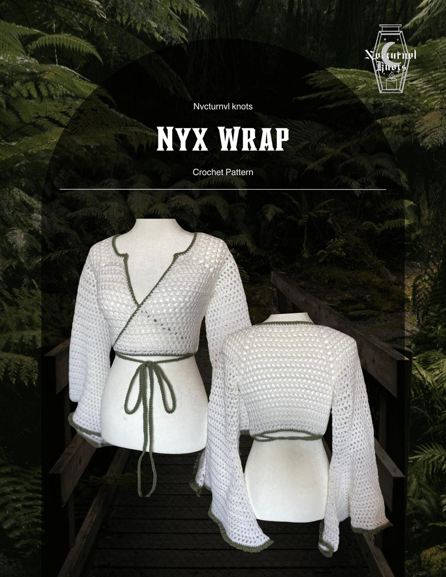Nyx Crochet Wrap Pattern, No-Sew Top-Down: Bell Sleeve Top, Custom Size XS-6XL (PDF Pattern)