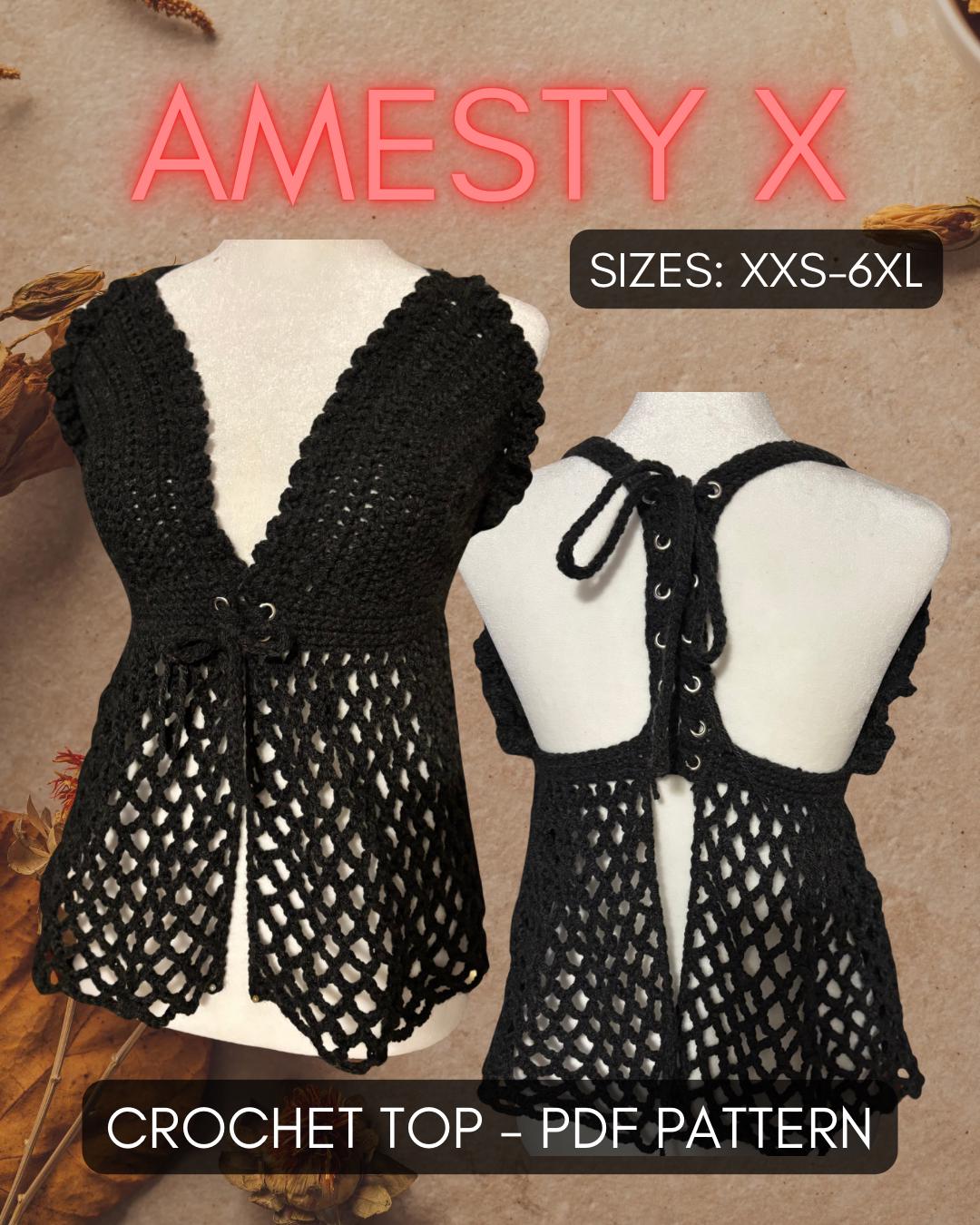 Amesty X Crochet Top Pattern: Corset Back, Adjustable Fit, No-Sew (PDF Download)